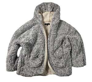 Sweet Rain Women’s Sz L Gray Reversible Open Front Hooded Sherpa Teddy Jacket